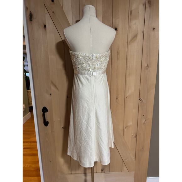 J. Crew | Everlyn Sequined Beaded Ivory Linen Strapless Dress | Size 6 - Picture 5 of 16